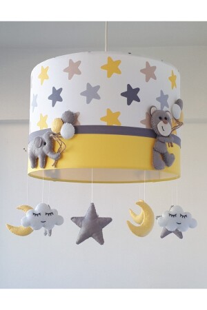 Filayi123 Kinderzimmer-Kronleuchter mit Sternenmuster, Elefant und Teddybär, gelb, grau, braun - atölye ay ışığı