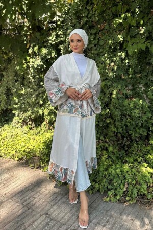 File Detay Palmiye Kimono BEYAZ - Sawosh