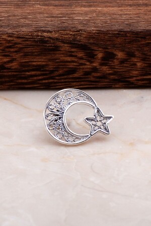 Filigree Embroidered Crescent and Star Silver Badge 25 - Sümer Telkari
