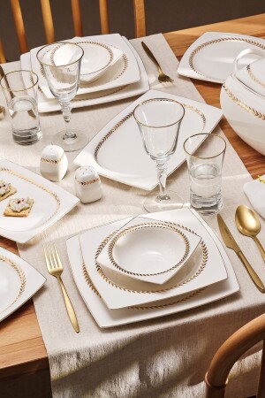 Fine Bone Başak 60 Pieces Square Dinner Set for 12 People Gold 600. 15. 01. 2583 - Emsan