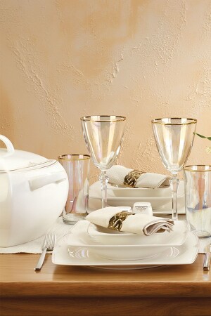 Fine Bone Estiva Gold 61 Piece Dinner Set for 12 People 8699343457149 - Emsan