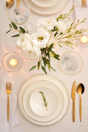 Fine Bone Freya 18 Piece Round Dinner Set for 6 People Gold freya 18 pieces - Emsan