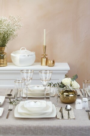 Fine Bone Lorella Gold 61 Piece Square Dinner Set for 12 Persons 600. 15. 01. 2221 - Emsan