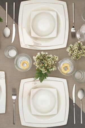 Fine Bone New Together Alone Gold 60 Piece Square Dinner Set for 12 Persons 153. 03. 08. 0138 - Karaca
