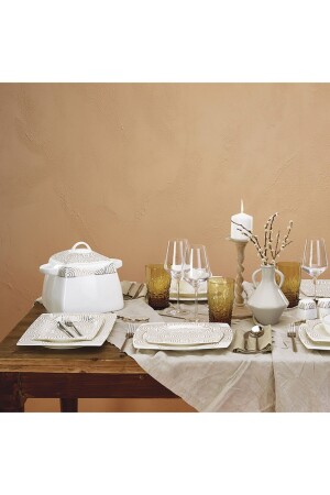 Fine Bone Zeugma Gold 60 Piece Square Dinner Set for 12 Persons 153. 03. 08. 0141 - Karaca