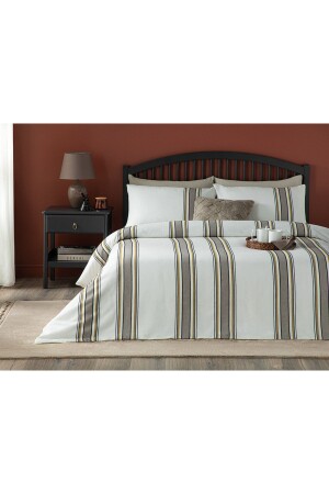 Fine Lines Chenille Thread Dyed Single Duvet Cover Set 160x220 Cm Yellow - Brown TYC00680727182 - English Home