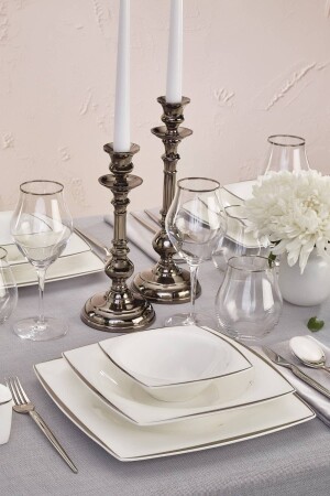 Fine Pearl Agate Platinum 62 Pieces Dinner Set for 12 Persons Square 153. 03. 08. 0298-1 - Karaca