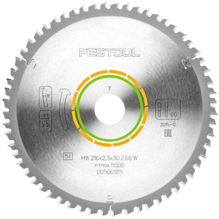 Fine-tooth saw blade FESTOOL 216x2.3x30 W60 - FESTOOL