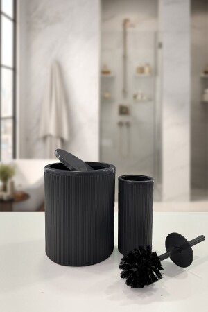 Fiona Piece Black Striped Eco Covered Round Bathroom Set of 2 - Biltaş Plastik