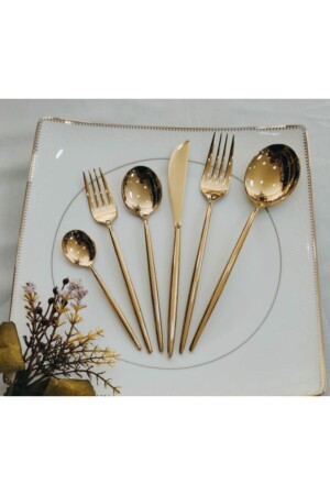Fırat Gold Titanium Fork Spoon Set 36 Pieces CMDFBGT0101 - BRONDOFF