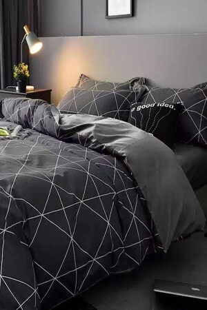 Fitted Sheet Duvet Cover Set Double Geometric Gray iqon006 - İQON