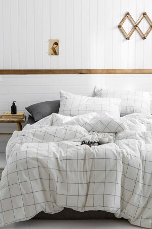 Fitted Sheet Duvet Cover Set Double Square White Large FLR5655 - İQON