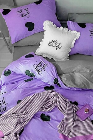 Fitted Sheet Duvet Cover Set Single Just Love Purple iqon015 - İQON