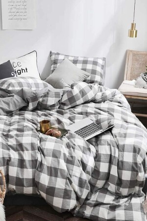 Fitted Sheets Duvet Cover Set Double Gingham Large iqon006 - İQON