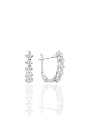 Five Stone J Earrings with Silver Rhodium and Zircon Stones - Söğütlü Silver