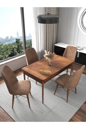 Fixed Baroque 70x110 Cm - Fixed Dining Table for 4 People - Dining Table Set - Bitter Brown - Kaffahome