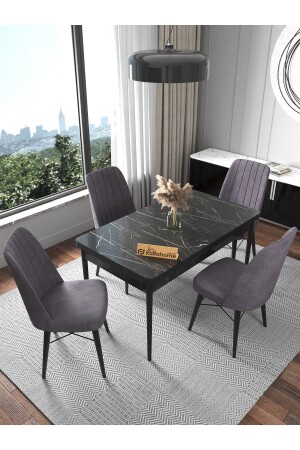 Fixed Lotus 70x110 Cm, 4-Person Fixed Table Chair Set, Kitchen Table Set - Gray KNF-KNN-001 - Kaffahome