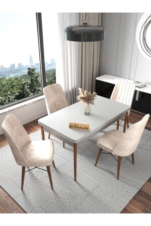 Fixed White 70x110 Cm Fixed - Dining Table for 4 People - Dining Table Set - Cream - Kaffahome
