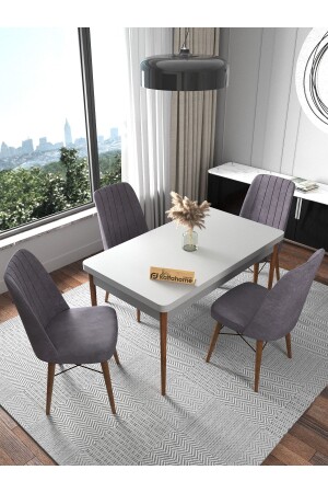 Fixed White 70x110 Cm Fixed - Dining Table for 4 People - Dining Table Set - Gray - Kaffahome