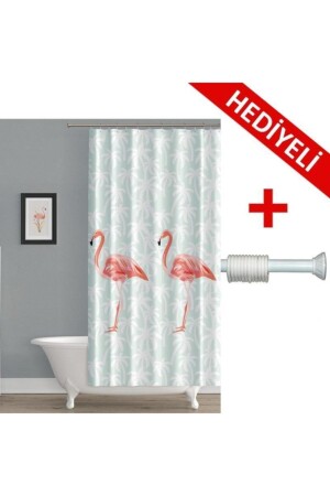 Flamingo Bath Curtain + Hanger with Gift 123-200 cm BPFLAMINGOS-180X200-H - Prado