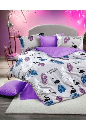 Flamingo Pelikan Desenli Lila-mor Çarşaflı 4 Yastık Kılıflı -ranforce Çift Kişilik Nevresim Takımı TYC00255765626 - MAJESTE