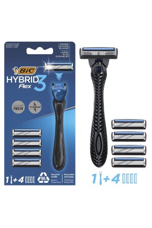 Flex 3 Hybrid Men's Razor - 1 Handle and 4 Heads - 1 Pack - Bic