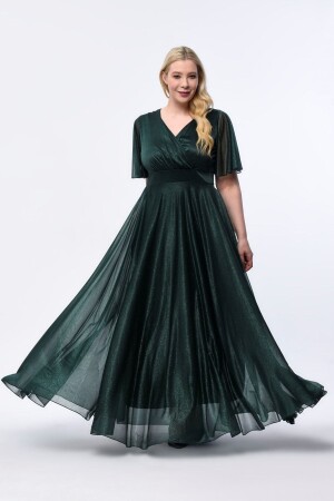 Flexible Flounce Sleeve Stylish Glitter Tulle Evening Dress - Kirişik