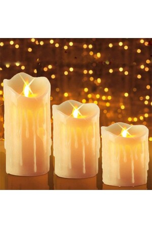 Flickering Flame Cream Melted LED Candle 3-Piece Moving Flame Melting Artificial Candle Battery Operated LED Large Size - Zemtigo