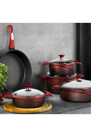 Flipper Red 9 Piece Cast Iron Cookware Set ARYGUSKIR - Aryıldız