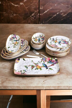 Flora 15 Piece Ceramic Breakfast Cake Presentation Plate Set for 6 Persons PNK7458 - Pinkev