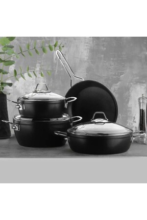 Flora 7-teiliges Kochgeschirrset Schwarz KHU09 - Kütahya Porselen