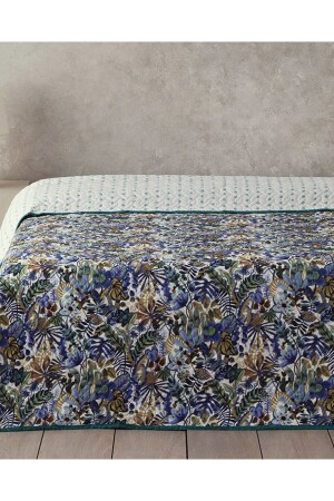 Floral Charm Çift Kişilik Çok Amaçlı Örtü Mavi - English Home