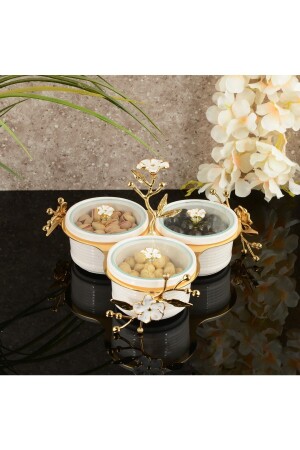 Floral Laser 3-Piece Snack Bowl Gold LP0005G - HELVACIOĞLU AKSESUAR