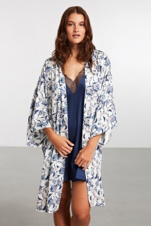 Floral Patterned Dressing Gown-2025 - Penye Mood
