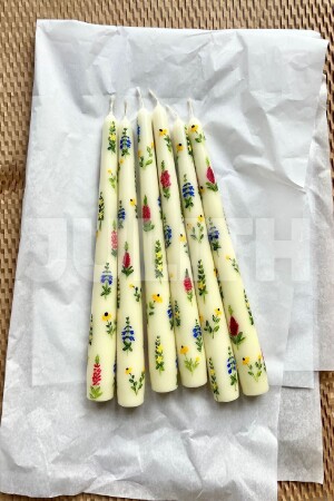Floral Patterned Hand Painted Scented Candlestick Candle - Julith