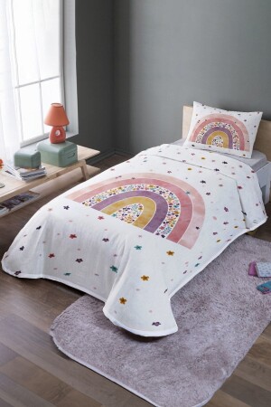 Floral Rainbow Patterned Single Bedspread and Pique Set - Evpanya