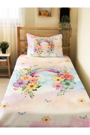 Floral Rainbow Patterned Single Pique Set 160x230 Cm - Evmila