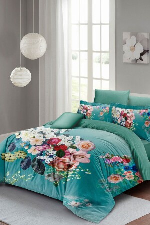 Floral Turquoise Double Duvet Cover Set 3d Cotton Satin monohome2020 - Monohome
