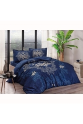 Florian Satin-Doppelbettbezug-Set, Marineblau, 000001000037481002 - Taç