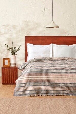 Flow Striped Double Waffle Pike 200x230 Cm Indigo 200. 21. 01. 0767 - Karaca Home