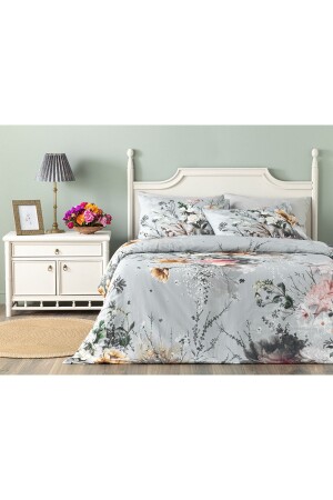 Flower Heaven Digitaldruck-Einzelbettbezug-Set aus weicher Baumwolle, 160 x 220 cm, Grau TYCDYZ0NON168609737933279 - English Home
