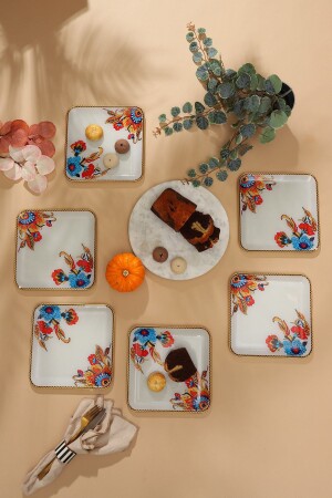 Flower Pattern White Square Serving Plate 23 Cm 6 Pieces. Flower pattern white serving plate. - GÜRCÜGLASS