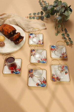 Flower Pattern White Square Tea Set Flower pattern white square tea set. - GÜRCÜGLASS