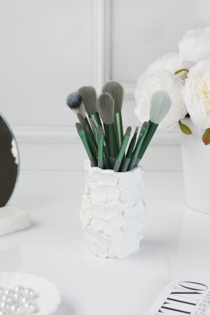 Flower Patterned Makeup Brush Holder - Toothbrush Holder Multi-Purpose Concrete - Lalezen Home
