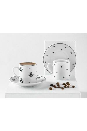 Flower Touch Porcelain 4 Piece Coffee Cup Set for 2 Persons 80 Ml Black 10035817 - English Home