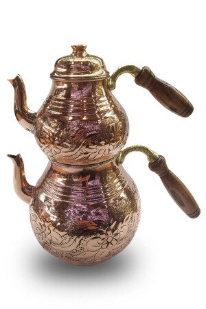 Flowered Copper Teapot Handcrafted Large Size CICA-1002 - Batur Ticaret