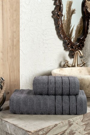 Fluffy 2-Piece Bath Towel Set Anthracite FLUFFY2BS - TABEA HOME