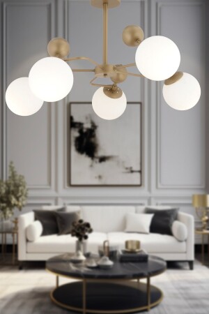 Fluorite 5-Piece Antique White Glass Modern Kitchen Bedroom Living Room Chandelier 3981-05-FR - Apliqa