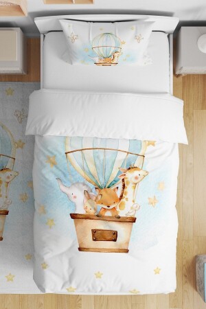 Flying Balloon Safari Patterned Single Baby Kids Duvet Cover Set evnev00205 - Evpanya