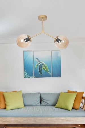 Focus Modern Design Wohnzimmer - Küche - Café - Flur - Schlafzimmer 2-teiliger Kronleuchter aus Honigglas in Antikfarbe FCS9 - Fer Avize